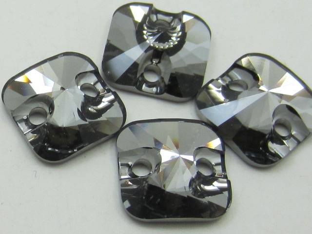 6pcs. RIVOLI 12mm SQUARE SILVER NIGHT SEW ON FLATBACK European Rhinestones